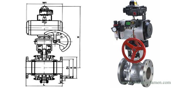 帶手動(dòng)氣動(dòng)硬密封球閥結(jié)構(gòu)圖